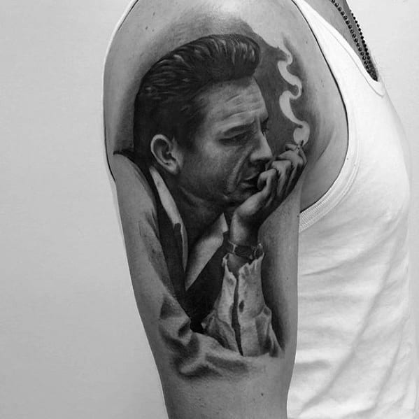 Upper Arm Johnny Cash Mens Tattoo Ideas