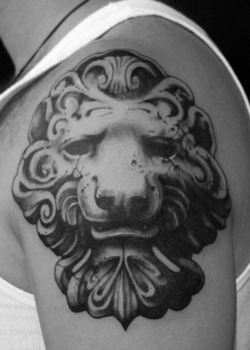 Upper Arm Lion Statue Tattoo Ideas For Males