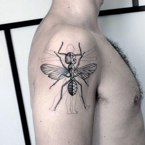 Upper Arm Male Ant Tattoo Design Inspiration