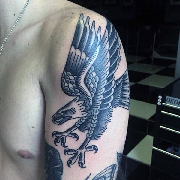 Upper Arm Male Traditional Eagle Tattoo Design Ideas