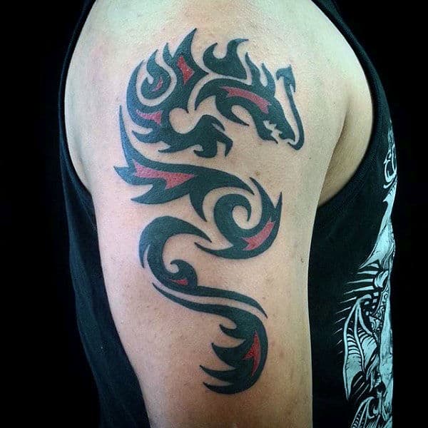 Upper Arm Male Tribal Dragon Tattoo