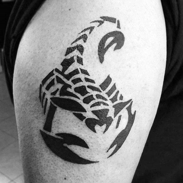 Upper Arm Male Tribal Scorpion Tattoo Designs