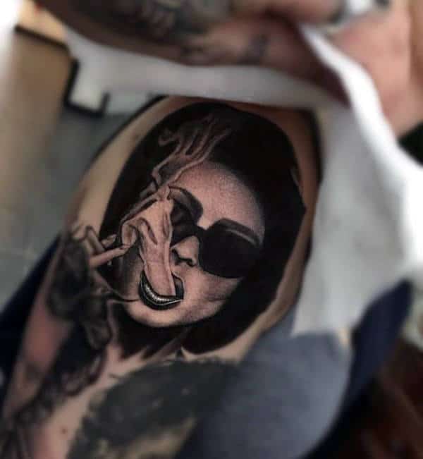 Upper Arm Marla Singer Smoking Mens Fight Club Tattoo Designs
