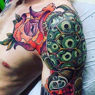 Upper Arm Mens Abstract Circular Turtle Tattoo Ideas