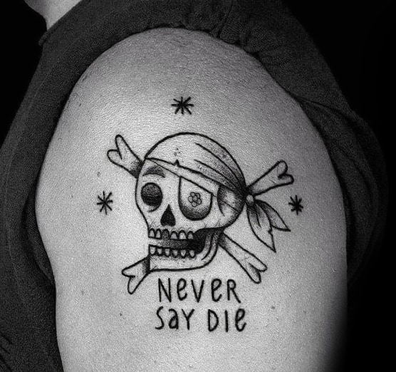 Upper Arm Old School Skull Never Say Die Tattoo