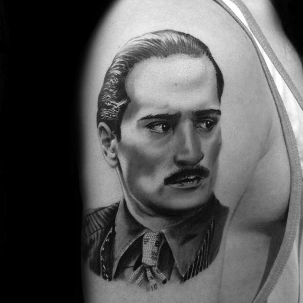 Upper Arm Realistic Portrait Male Tattoos
