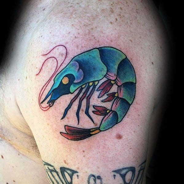 Upper Arm Shrimp Tattoo Designs For Guys