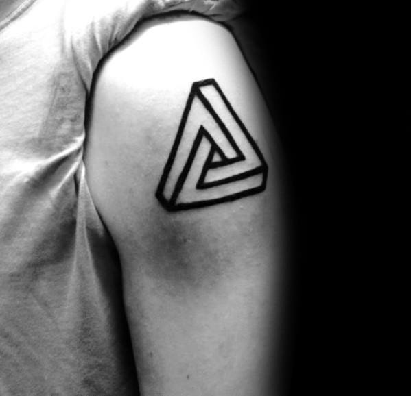 Upper Arm Simple Penrose Triangle Tattoos Guys