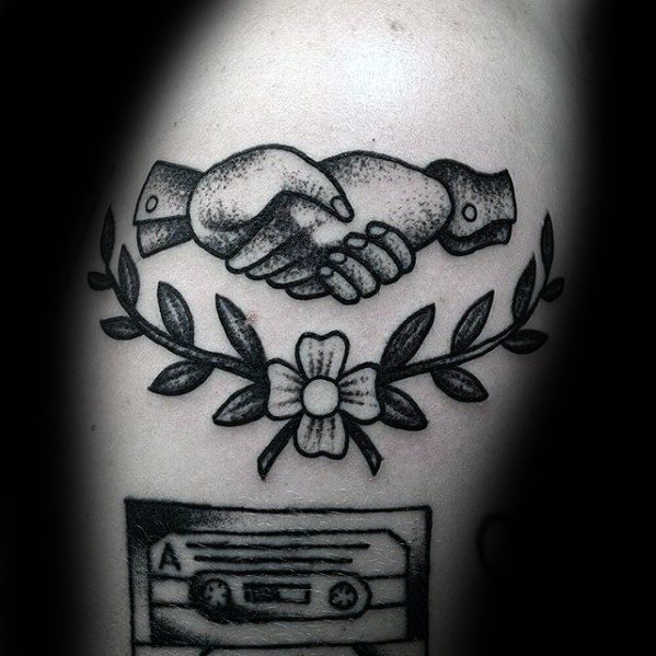 Upper Arm Small Handshake Tattoo On Men