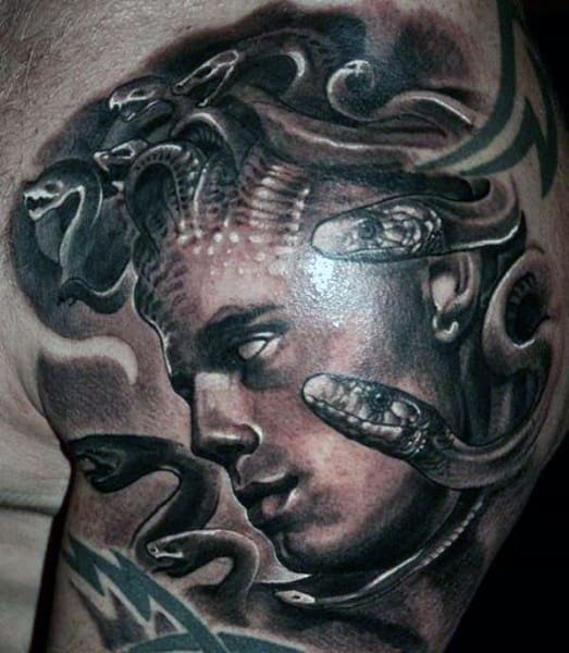 Upper Arm Snakes Medusa Tattoos For Males