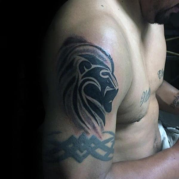 Upper Arm Tribal Lion With Shading For Men