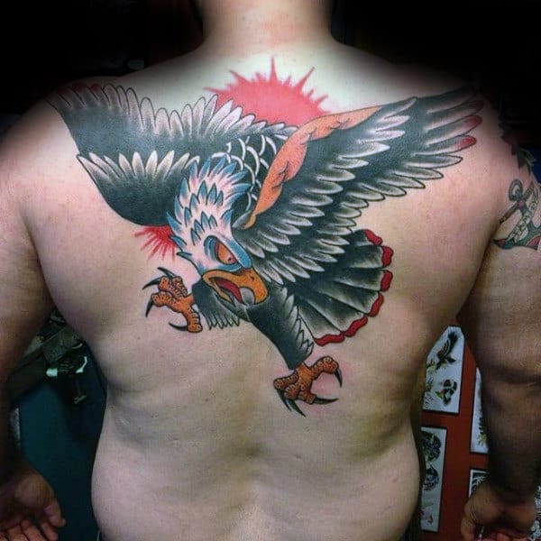 Upper Back Angry Eagle Male Traditional Tattoos