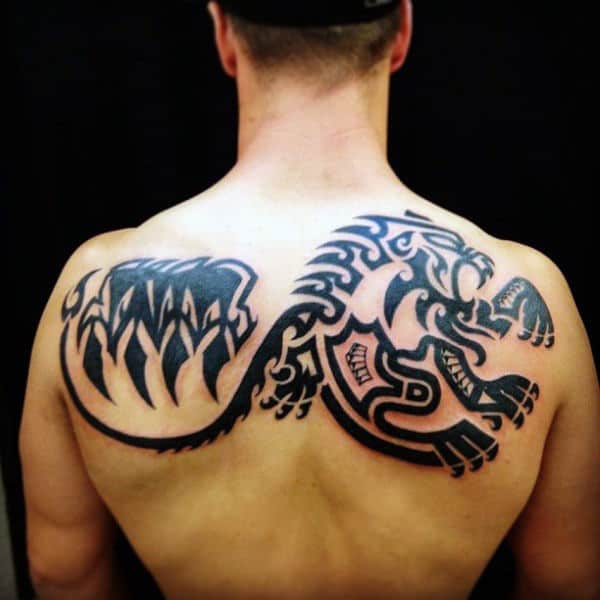 Upper Back Claw Tribal Lion Tattoos For Guys