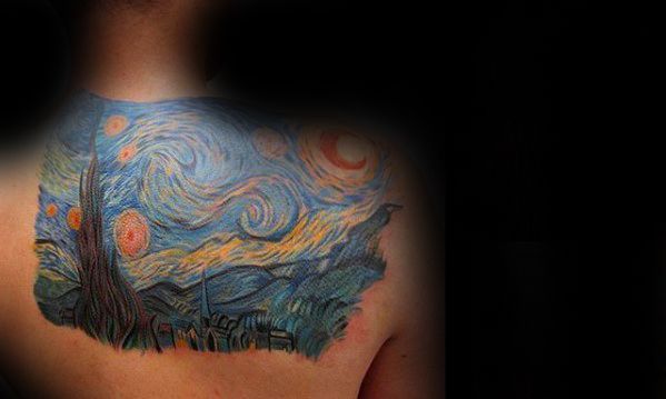 Upper Back Male Starry Night Tattoo Inspiration