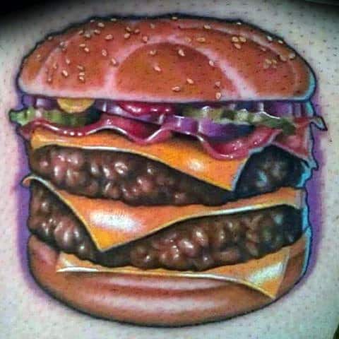 Upper Back Male With Cool Cheeseburger Tattoo Design