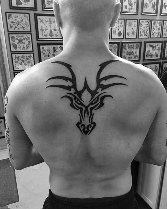 Upper Back Mens Animal Tribal Tattoo Design Ideas