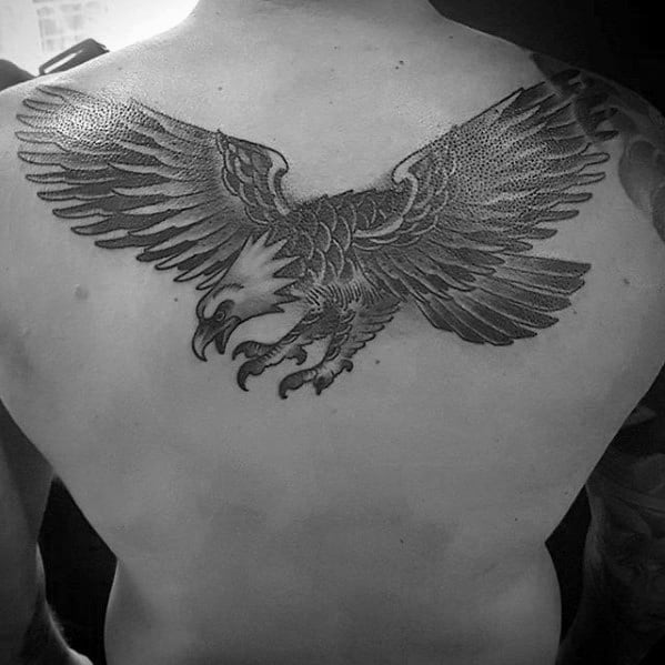 Upper Back Mens Eagle Flying Back Tattoo Inspiration