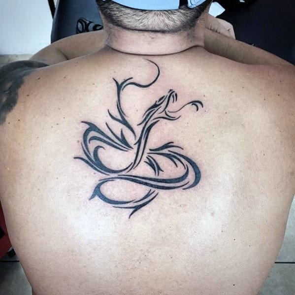 Upper Back Mens Tribal Tattoo With Snake Design