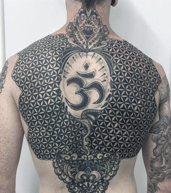 Upper Back Om Mens Flower Of Life Tattoo Ideas
