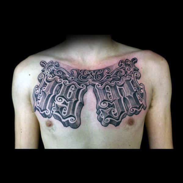 Upper Chest 1991 Birth Year Male Numbers Tattoo