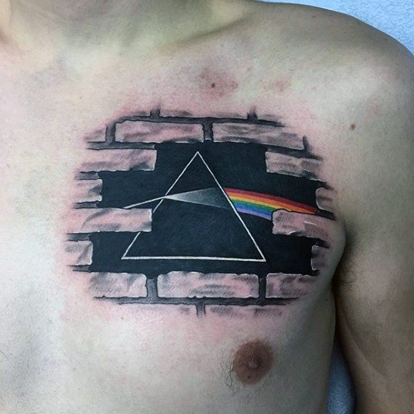 Upper Chest 3d Dark Side Of The Moon Tattoo Design Ideas For Males