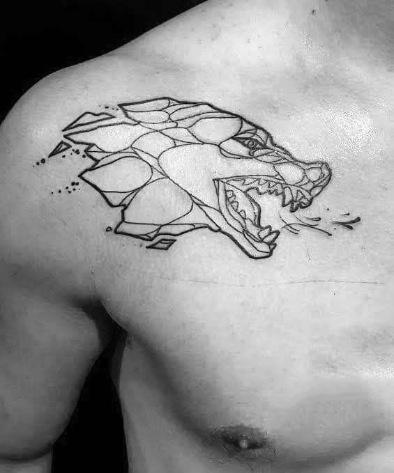 Upper Chest Agressive Geometric Wolf Mens Outline Tattoos