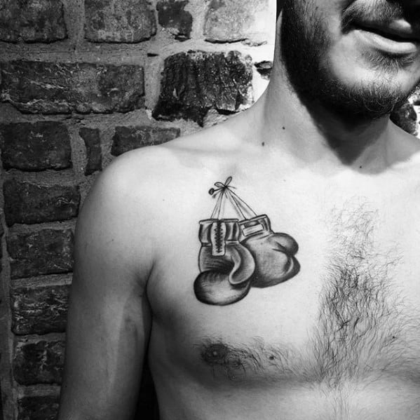 Upper Chest Boxing Gloves Mens Sports Tattoo Design Inspiration.
