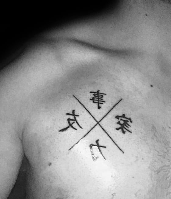 Upper Chest Chinese Symbol Tattoo Ideas For Males