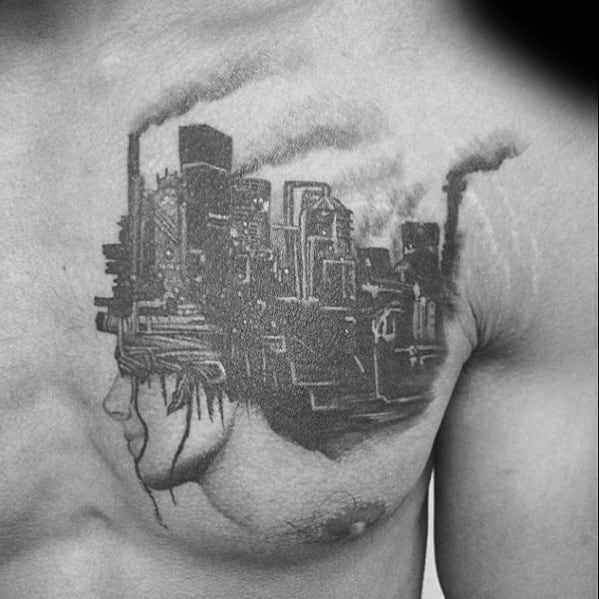 Upper Chest Distinctive Male Surrealism Tattoo Designs