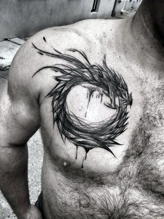 Upper Chest Dragon Mens Tattoo Ideas With Sketch Design