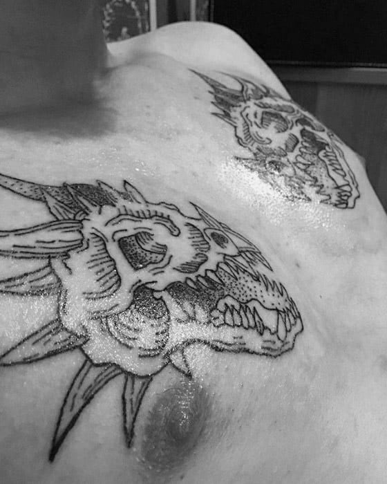 Upper Chest Dragon Skull Male Tattoos