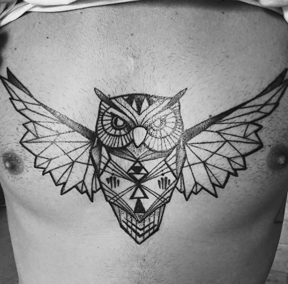 Upper Chest Geometric Owl Mens Tattoos