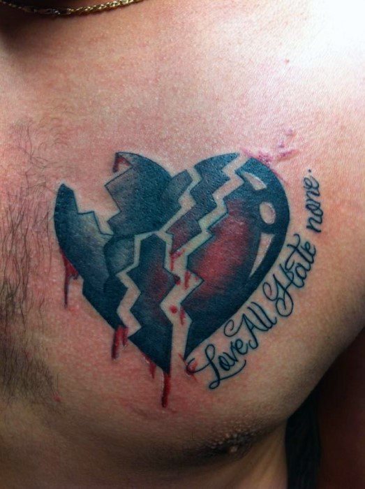 Upper Chest Incredible Broken Heart Tattoos For Men