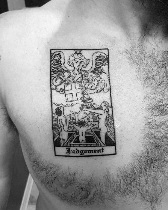 Upper Chest Judgement Card Tarot Tattoo On Men