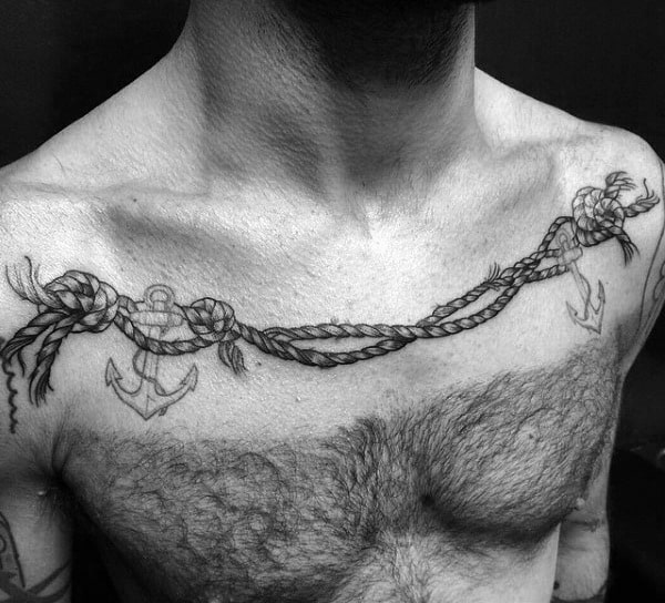 Upper Chest Knot And Anchor Mens Tattoo Ideas