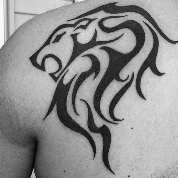 Upper Chest Lion Head Male Animal Tribal Tattoo Designs
