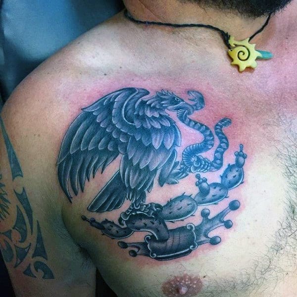 Upper Chest Male Mexican Eagle Tattoos
