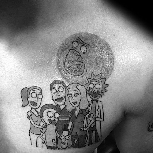 Upper Chest Male Rick And Morty Tattoo
