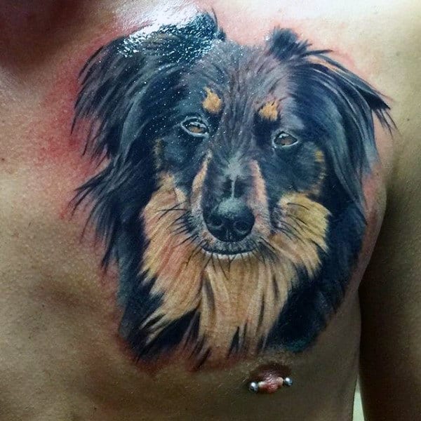 Upper Chest Mens Realistic Dog Tattoos