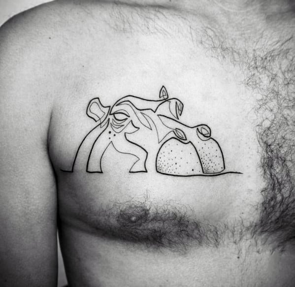 Upper Chest Minimalistic Hippo Tattoo Ideas For Gentlemen