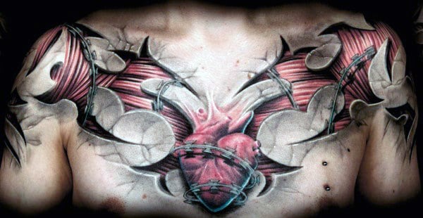 Upper Chest Muscle With Heart Guys Tattoo Ideas