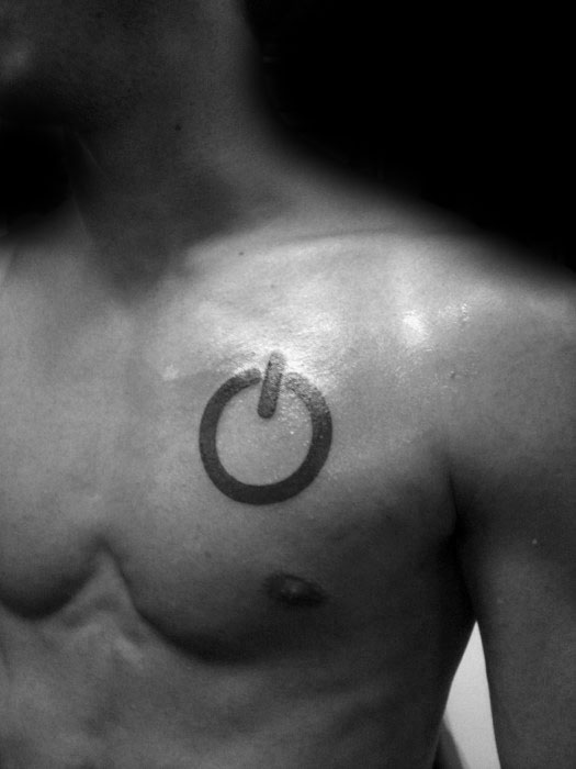 Upper Chest Solid Black Ink Guys Power Symbol Tattoo Design Ideas