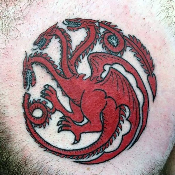 Upper Chest Symbol Dragons Game Of Thrones Tattoo Design On Man
