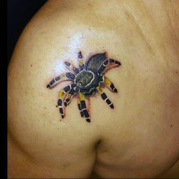 Upper Chest Tarantula Black And Yellow Spider Tattoos For Guys