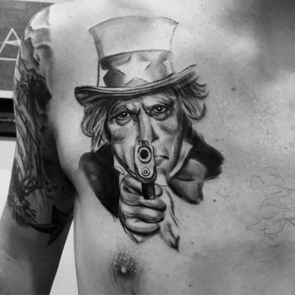 Upper Chest Uncle Sam Guys Tattoos