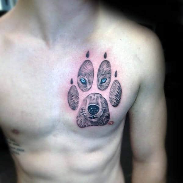 Upper Chest Wolf Paw Tattoo On Gentleman