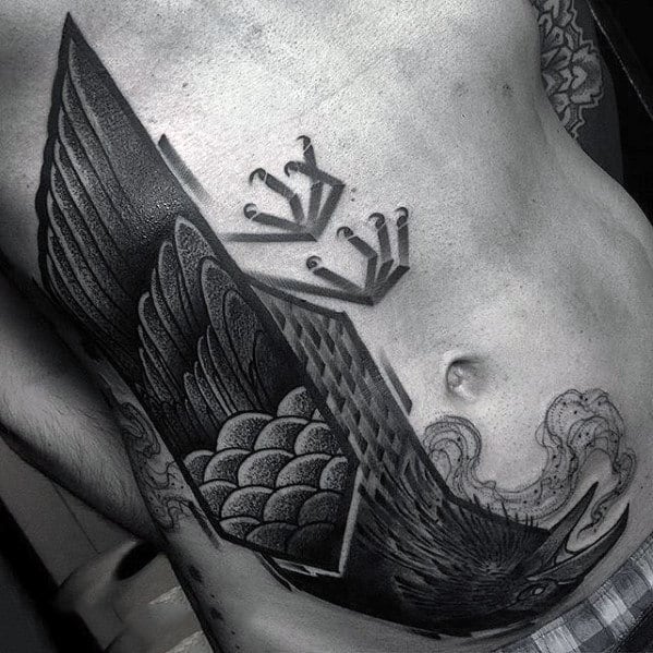 Upside Down Bird Mens Sweet Dotwok Half Chest Tattoo