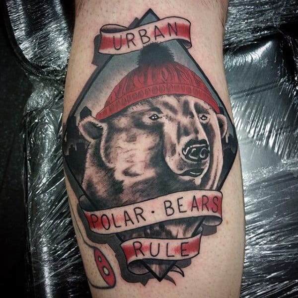Urban Polar Bears Rule Mens Unique Leg Calf Tattoo