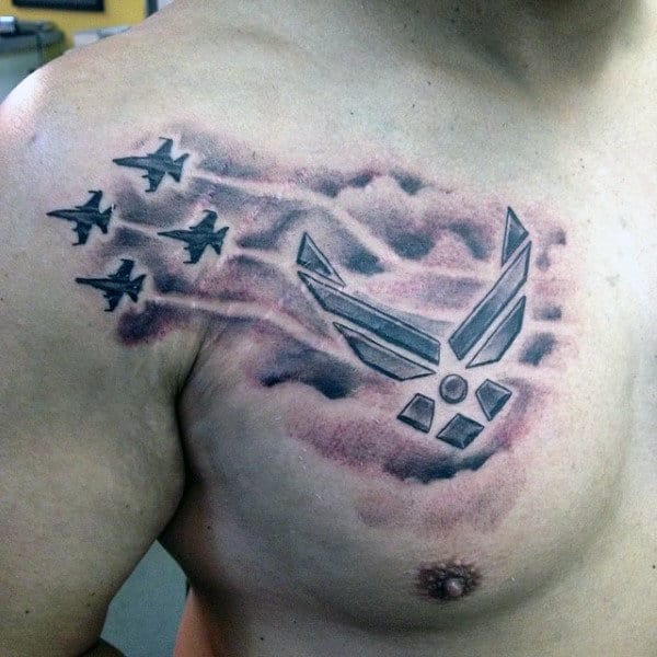 Us Air Force Symbol Mens Upper Chest Tattoo Design Ideas
