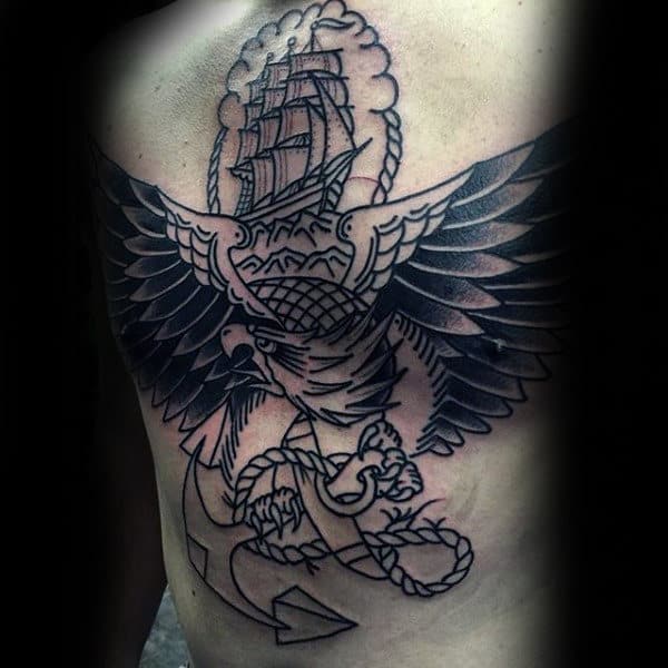 Us Marine Guys Traditional Eagle With Anchor Chest Tattoo Designs
